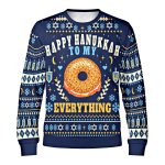 Front of the navy Happy Hanukkah to My Everything sweatshirt with an everything bagel, lox and cream cheese Front of the navy Happy Hanukkah to My Everything sweatshirt with an everything bagel, lox and cream cheese