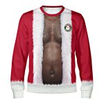 Santa ugly Christmas sweater with a hairy belly fake body, deep skin tone, front view Santa ugly Christmas sweater with a hairy belly fake body, deep skin tone, front view